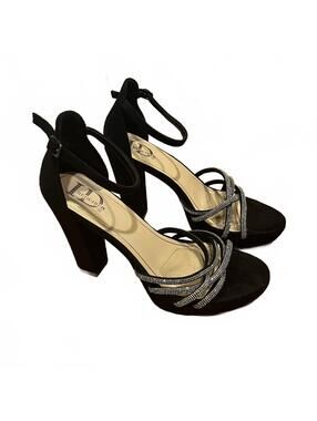 ID Required YK 2000s Black Rhinestone Ankle Strap Heels Womens 7